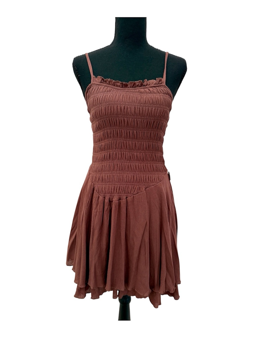 Madden Girl Rust Smocked Spaghetti Strap Mini Dress
